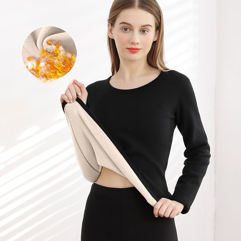 Fleeced Thickened Thermal Underwear Set Women Winter Warm  Innerwear 2 Pieces